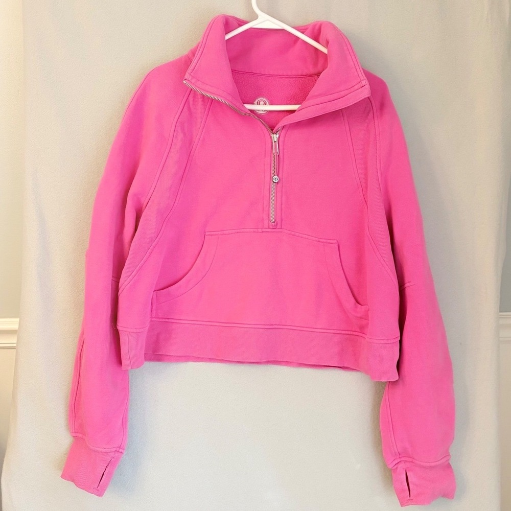 Lululemon Scuba Oversized Half 1/2 Zip Hoodie Pink Cropped Sweatshirt M/L